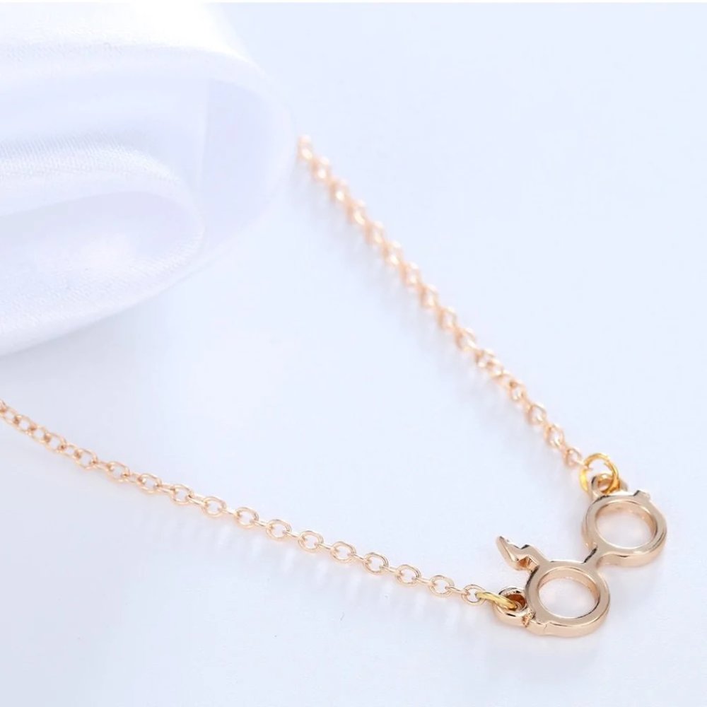 Gold Harry Potter Lightning Bolt Glasses Necklace